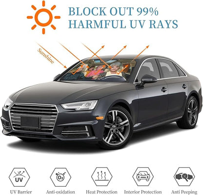 Funny Windshield Sun Shade Foldable Sunshade for Car Windshield Covers Blocks UV Rays Automotive Interior Sun Protection 51 x 27.5 in