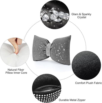 surpassme Rhinestone Lumbar Support Pillow for Car, Bling Back Support Pillow/Cushion Car Accessories for Women(White)