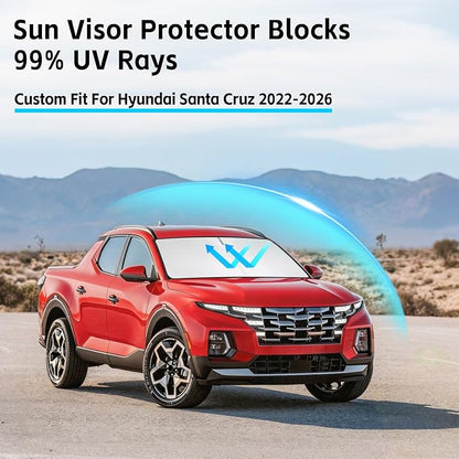 Windshield Sun Shade for Hyundai Santa Cruz 2022-2026 Sunshade 300T Windshield Cover Blocks UV Rays Custom Fit Santa Cruz Front Window Shades Windshield Accessories Keep Cool Foldable