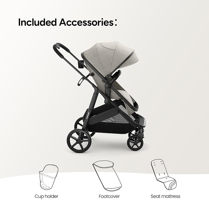 Mompush Wiz 2 in 1 Baby Stroller with Infant Pramette Mode, One Hand Fold Convertible Newborn to Toddler Stroller with Reversible Seat and Large UPF 50+ Canopy