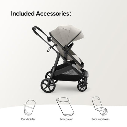 Mompush Wiz 2 in 1 Baby Stroller with Infant Pramette Mode, One Hand Fold Convertible Newborn to Toddler Stroller with Reversible Seat and Large UPF 50+ Canopy