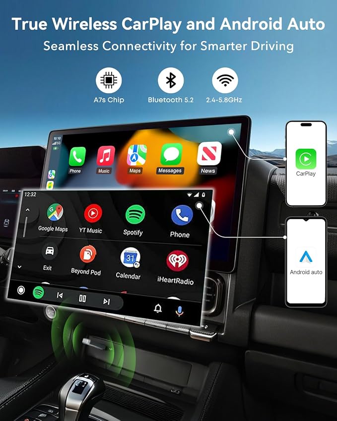 Wireless CarPlay Adapter 2026, 2-in-1 USB & USB-C CarPlay Dongle Wireless for iPhone & Android Auto, Convert Wired to Wireless, Bluetooth Auto-Connect in 5s, Plug & Play, No Latency, Fits 800+ Cars