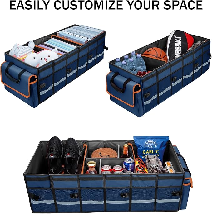 GDNasist Car Trunk Organizer and Storage with Removable Leakproof Cooler Bag, 6 Removable Dividers for Custom Space, Collapsible Trunk Storage with Non Slip Bottom, Foldable Cover for SUV, Jeep, MPVs