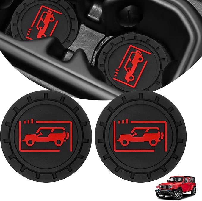 Car Cup Holder Coasters for Jeep Wrangler JL JK JLU and Jeep Gladiator JT Accessories Universal Car Cup Non-Slip Silicone Holder Coasters Interior Accessories (Black Red)