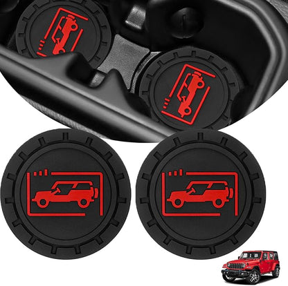 Car Cup Holder Coasters for Jeep Wrangler JL JK JLU and Jeep Gladiator JT Accessories Universal Car Cup Non-Slip Silicone Holder Coasters Interior Accessories (Black Red)