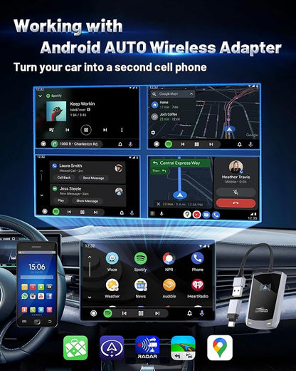 Android Auto Wireless Adapter - Tap & Go NFC Magic! Auto-Connect in 3 Secs, Zero Lag, Works in Any Car 2017+ (Type-C Adapter Party Included!)