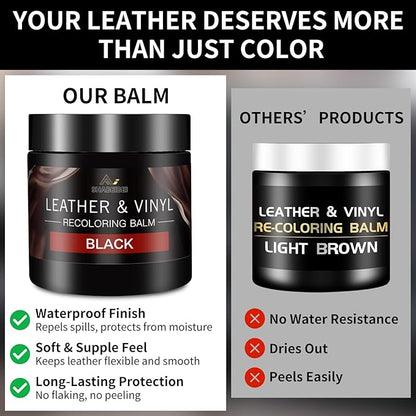Leather Recoloring Balm and Leather Repair Kit for Furniture, Black Leather Restorer for Couches, Furniture, Car Seats, Leather Paint & Stain for Sofa, Chairs, Bags, and More