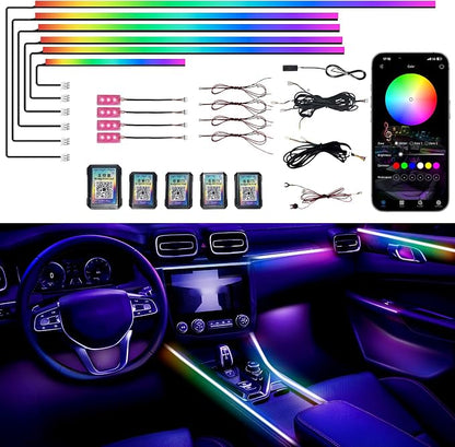 Acrylic Interior Car LED Strip Lights, Dreamcolor 10-in-1 Car Ambient Lighting Kit, with APP Control, 622 LED Fiber Optic Strip Lights for Cars, Supports Neon Sync with Music DIY Mode