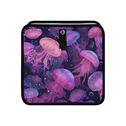 Car Trash Can Organizer Bin with Adjustable Strap for Back Front Seat Console Waterproof Leakproof Collapsible Portable 8.66 Inch Jellyfishes and Bubbles Pink