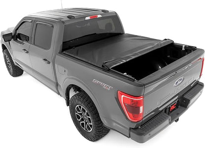 Rough Country Soft Roll-Up Truck Bed Cover for Ford F-150, Lightning & Raptor (2015–2026) – Fits 6'7 Bed, Low-Profile All-Weather Tonneau Cover