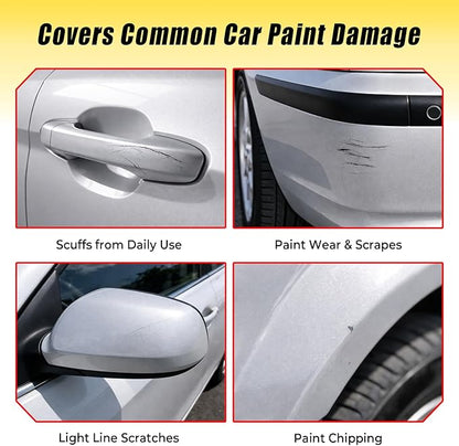 Silver Touch Up Paint for Cars, 2-in-1 Brush & Tip, 0.4 fl oz - Universal Car Scratch Repair Pen for Scratches & Scuffs, OEM Color Match, Quick-Dry & Long-Lasting