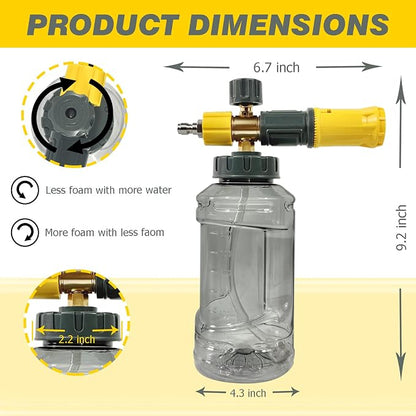 ESP Foam Cannon for Pressure Washer, Snow Foam Gun Car Wash, 1.25mm Nozzle, Adjustable Foam, Transparent Graduated Bottle, Stainless Steel Quick Connect, Fits 120-280 Bar