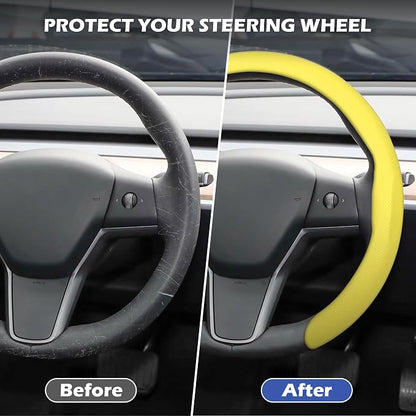 Frani Nappa Leather Steering Wheel Cover,Universal Fit 15 Inch-Premium Non-Slip Breathable Comfort Grip for Cars Trucks SUVs,Anti-Slip Durable Interior Upgrade Lemon Yellow