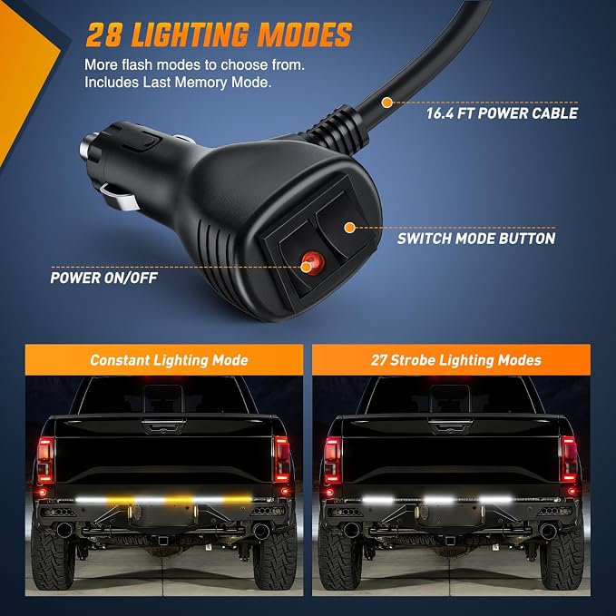 Nilight 48 Inch Truck Tailgate Strobe Light Strip Tail Emergency Bar Rear Window Warning Lamp Ultra-Bright Double Row 288 LED for Pickup Trailers Construction Vehicles Car SUV, Amber White