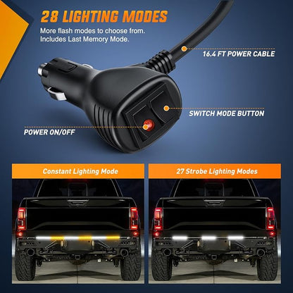 Nilight 48 Inch Truck Tailgate Strobe Light Strip Tail Emergency Bar Rear Window Warning Lamp Ultra-Bright Double Row 288 LED for Pickup Trailers Construction Vehicles Car SUV, Amber White