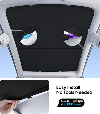 Wigoo Tesla Model Y Sunshade Roof [Never Sag, Nano Ice-Crystal Coatings] 3-Gen Heat Insulation Glass Roof Sun Shade, Accessories for Tesla Model Y 2020~2025, Black