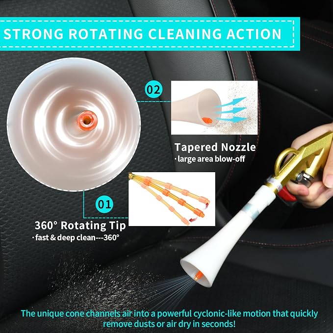 GOCCIDA Air Blow Gun Car Detailing Interior Car Cleaning Gun Car Dryer Air Blower for Car Detailing Air Gun Car Dust Cleaner Air Compressor Blower Gun with Nozzle and Auto Detailing Dusting Brush