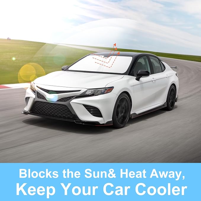 TINGLU Sun Shade for Toyota Camry LE XLE Hybrid SE XSE Sedan 2018-2024 Accessories Windshield Sun Shade Window Shade UV Rays Protection Sun Visor Cover with Steering Wheel Sunshade Storage Bag