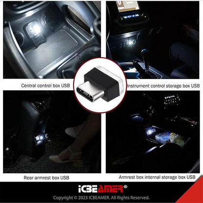 ICBEAMER Type C Adapters Atmosphere Light 1-Pack (White) | Universal Plug-in Miniature LED Night Light for Car Interior and Trunk Ambient Lighting, Easy Installation, Energy Efficient