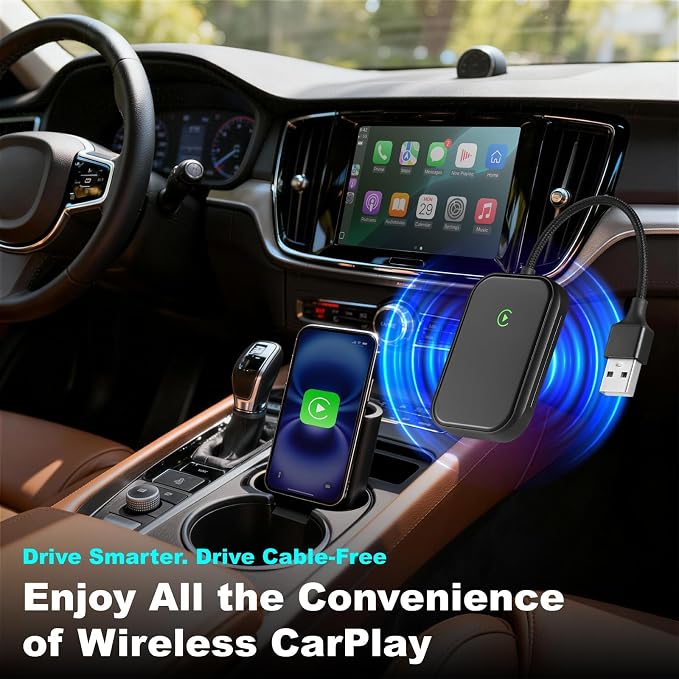 Wireless CarPlay Adapter for iPhone, Apple CarPlay Wireless Adapter USB-C, Bluetooth Connection, Auto-Switch for Multiple iPhones, Fast & Stable, iOS 10+