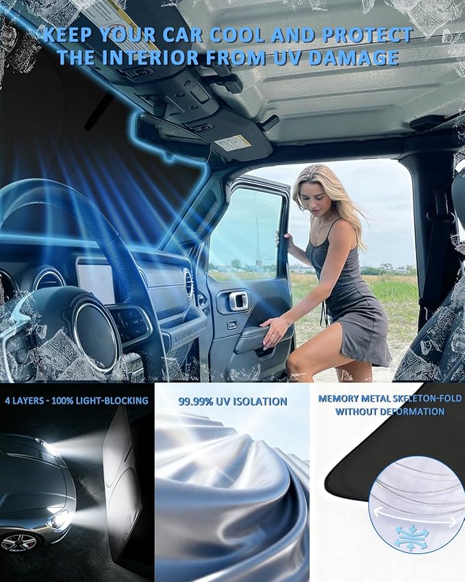 for Porsche Cayenne 2019-2024 2025 Windshield Sun Shade - 4 Layers Car Sunshades for Front Windows Shade Cover Custom Fit Cayenne Sun Visor 250T Retractable Shade Blocks UV Rays Car Accessories