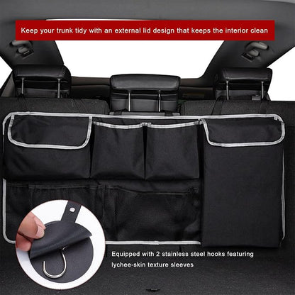 Car Trunk Hanging Organizer, Foldable Backseat Hanging Storage Bag with 6 Large Pockets 2 Hooks, Waterproof Collapsible Cargo Organizer Auto Interior Accessories for SUV Truck MPV