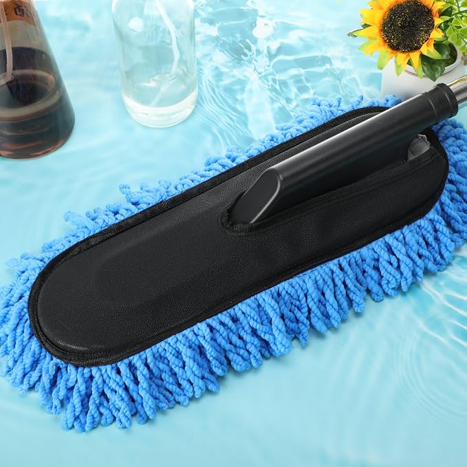Tanlade 4 Pack Microfiber Car Duster Exterior Scratch Free with Extendable Handle Auto Duster Exterior Cleaning Tools for Car Brush for Truck Bike Rv Boats Motorcycle (Blue)