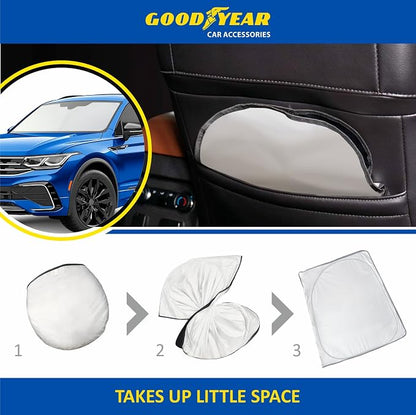 Goodyear Foldable Windshield Sunshade for Volkswagen (VW) Tiguan 2018-2024, Truck car Accessories, Sunshade Cover, Sun Shade Car Windshield, Window Sun Blocker - GY008338