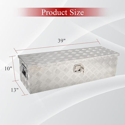 39''Inch Aluminum Truck Tool Box Truck Bed Toolbox Truck Trailer Chest Box Trailer Underbody Storage Organizer Waterproof Square Storage Organizer w/Lock & Keys Silver(‎39" Lx13 Wx10 H)