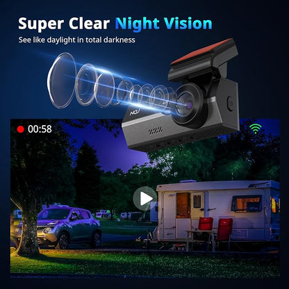 Dash Cams Front and Rear, NQJ 4K+2K Dual Dash Camera for Cars w 64GB Card, 5G Wi-Fi & App, G-Sensor, 3.2” Screen, 24H Parking Mode, 170°Wide Angle, Night Vision