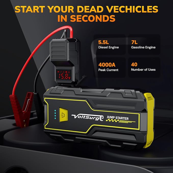 4000A Portable Jump Starter for Car, 12V Jump Box for Engine Max 7.0L Gas/5.5L Diese, Jumper Starter Battery Charger Pack with LED Flashlight & USB Port