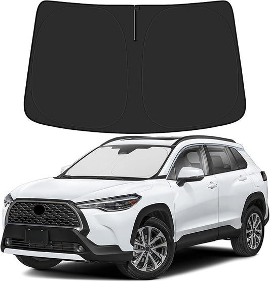 BIBLOZ Windshield Sun Shade for Toyota Corolla Cross 2022-2025 2026 Accessories Foldable Sunshade with Storage Pouch PET Material Keeps The Car Cool Inside(Not for Corolla)