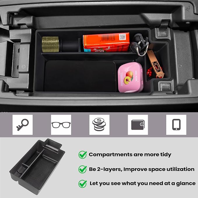 Center Console Organizer Compatible with Nissan Rogue 2021 2022 2023 2024 2025 2026 Armrest Storage Box Insert Tray Interior Secondary Accessories(Armrest Storage Tray)