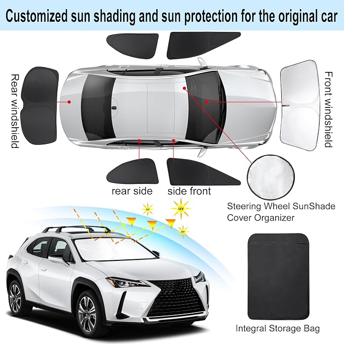 TINGLU Window Shades for Lexus UX 2019-2025 2026 Accessories Car Side Full Windows Windshield Sun Shade Sun UV Rays & Privacy Protection for Camping,Napping,and Relaxing 6PCS