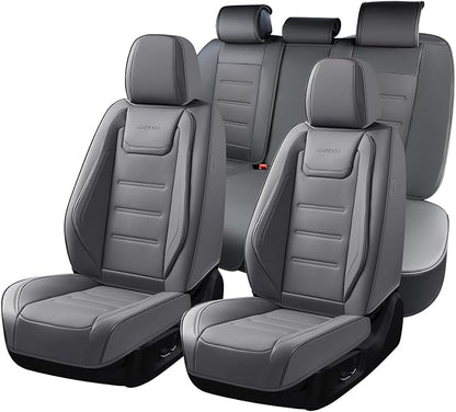 Coverado Car Seat Covers Full Set, Seat Covers for Cars, Car Seat Cover, Car Seat Protector Waterproof, Leather Car Seat Cushion, Universal Car Interior Covers Seat Protectors for Most Cars Gray