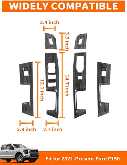 Savadicar Black Wood Grain Interior Accessories - Door Window Button Panel Trim Cover for Ford F150 (2021-present) - Premium Texture Interior Decor Upgrade Kit, 4-Piece Set