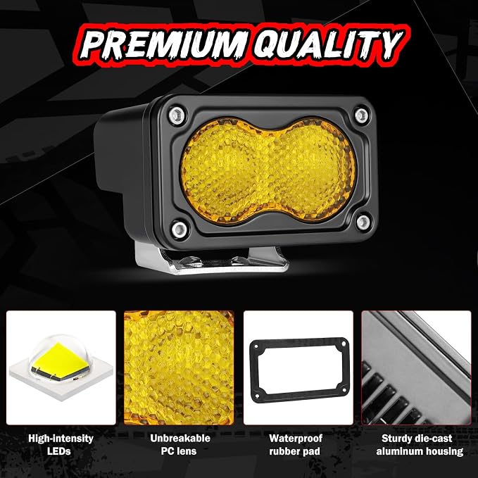 3 Inch LED Pod Light Yellow 2Pcs 40W Off Road Driving Rear Chase Light Bright LED Work Cube Light Waterproof Backup Yellow Fog Light Bar for Truck Pickup ATV UTV SUV Motorcycle Boat