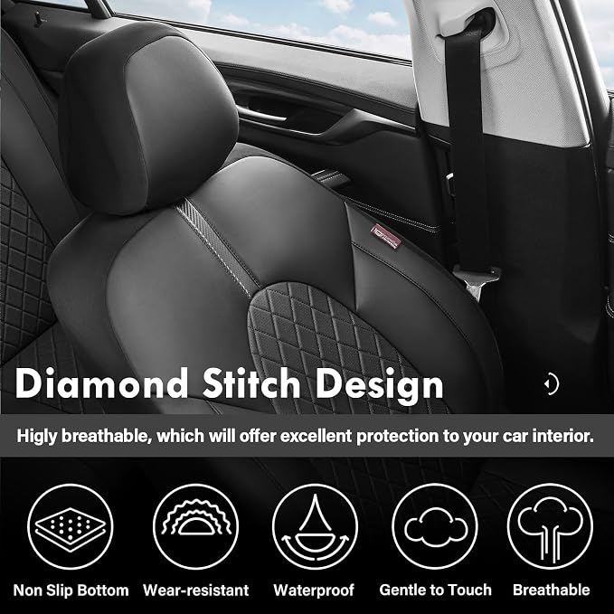 Coverado Universal Front Car Seat Covers, Waterproof Seat Protectors for Gym Sports & Pets, Quick-Fit for Cars SUVs and Trucks (Black)