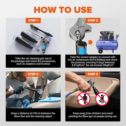 Tornado Air Cleaning Gun, Upgraded High Pressure Dryer Air Blow Gun Adjustable Wind Speed, 360° Rotating Nozzle for Thorough Cleaning Car Detailing Tools for Car Interiors & Exteriors