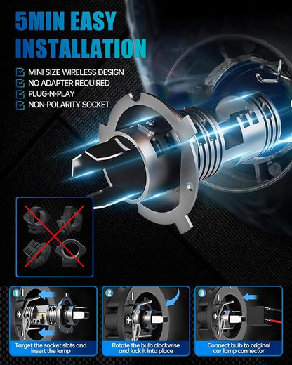 FRANXI H4/9003/HB2 Bulbs, 600% Super Bright 16000LM, 6000K Cool White, IP67 Waterproof, H4 9003 Fog Lights Accessory Light Kits., Plug and Play, Pack of 2