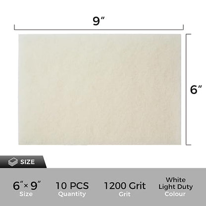 S SATC 6" x 9" White Light Duty General Purpose Scuff Pads,10 Pack Automotive Pads for Scuffing,Scouring,Sanding,Paint Primer Prep Adhesion Scratch for Woodworking,Automotive Restoration