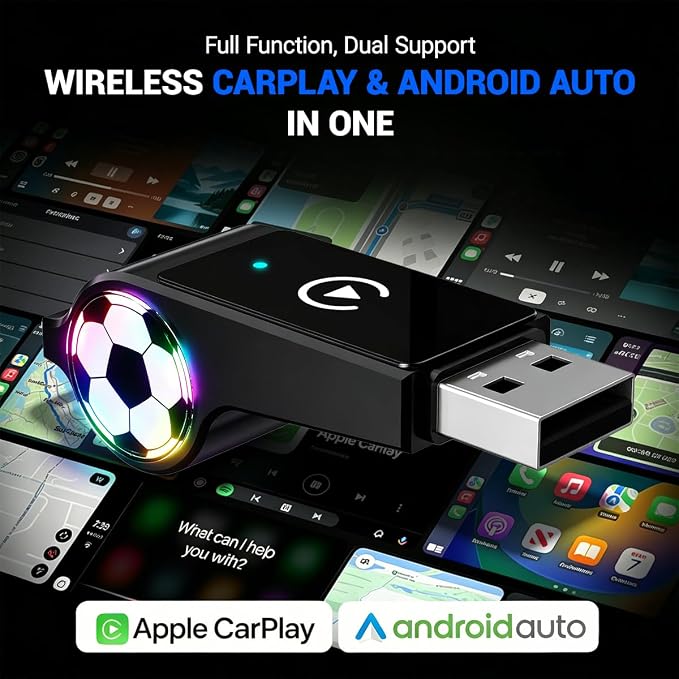 2026 Wireless CarPlay Android Auto Adapter, 2 in 1 Plug and Play Wireless Adapter, Fast Auto Reconnect, Plug and Play for OEM Factory Wired CarPlay Vehicles