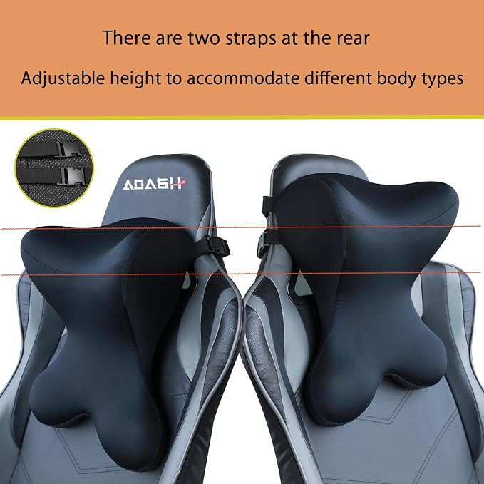 Car Headrest Pillow，Neck Support for Office Chair,100% Memory Foam Car Neck Pillow - Ergonomic Neck Support with Adjustable Double Strap, Breathable Comfort for Car, Gaming & Office Chairs