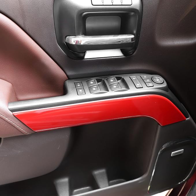 Voodonala for Chevy Silverado Car Door Interior Trim Cover Kits Compatibe with Chevy Silverado 2014-2018(ABS,4pcs/Set,Red)