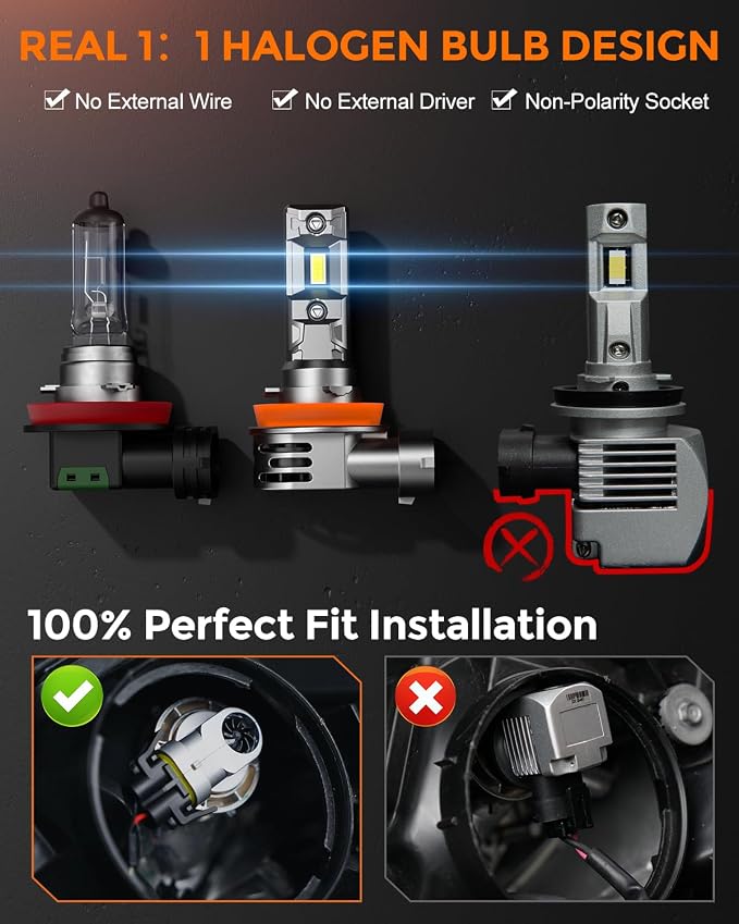 [2026 Upgrade] H 11 90 05 Led Bulbs [Latest & Brightest] 80000lm 800% Brighter 1:1 Mini Size Design With 6000k Cool White，Direct Installation Fog Light Bulbs Plug and Play, Pack of 4