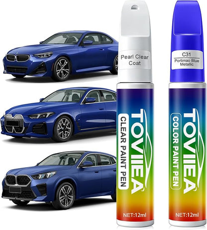 Portimao Blue Metallic(C31) Touch Up Paint Compatible with BMW,2-In-1 Car Scratch Remover Pen,Car Paint Scratch Repair Kit for Scratches,Chips & Nicks,2-PCS SET