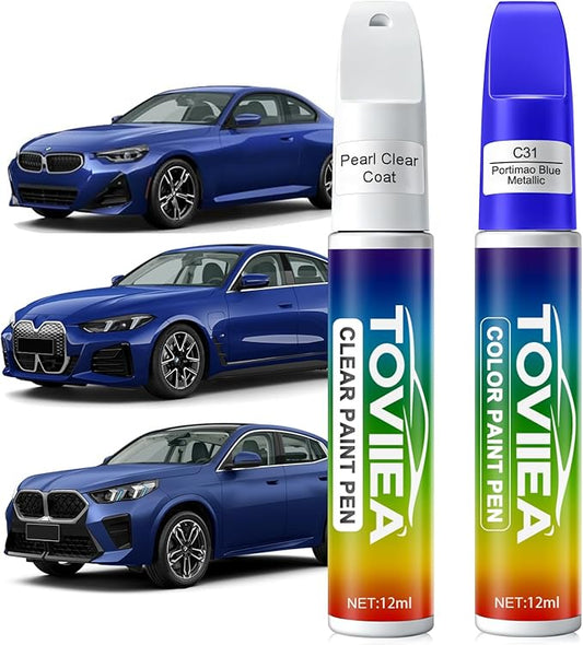 Portimao Blue Metallic(C31) Touch Up Paint Compatible with BMW,2-In-1 Car Scratch Remover Pen,Car Paint Scratch Repair Kit for Scratches,Chips & Nicks,2-PCS SET