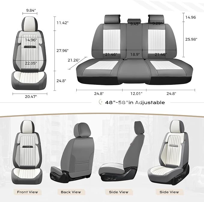 Coverado Car Seat Covers Front Seats, Seat Covers for Cars, Car Seat Protector, 2-Pack Car Seat Cushion Nappa Leather, Waterproof Seat Covers Carseat Cover Universal Fit for Most Cars(Gray&White)