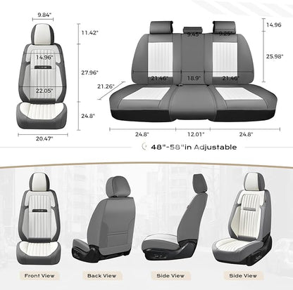 Coverado Car Seat Covers Front Seats, Seat Covers for Cars, Car Seat Protector, 2-Pack Car Seat Cushion Nappa Leather, Waterproof Seat Covers Carseat Cover Universal Fit for Most Cars(Gray&White)