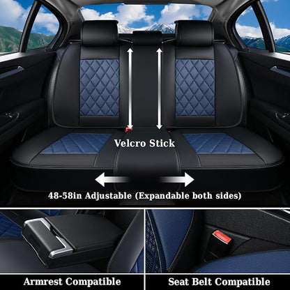Coverado Leather Seat Covers, Car Seat Covers Full Set, Waterproof Faux Leather Black and Blue Seat Covers, Car Seat Protectors 5 Seats, Automotive Seat Covers Universal Fit for Most Cars SUV Trucks